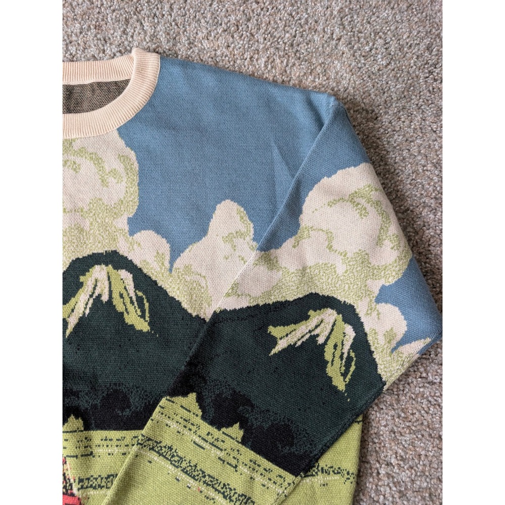 Cider Landscape Van Mountain Intarsia Knit Sweater Blue Green Crewneck Pullover - Picture 6 of 7